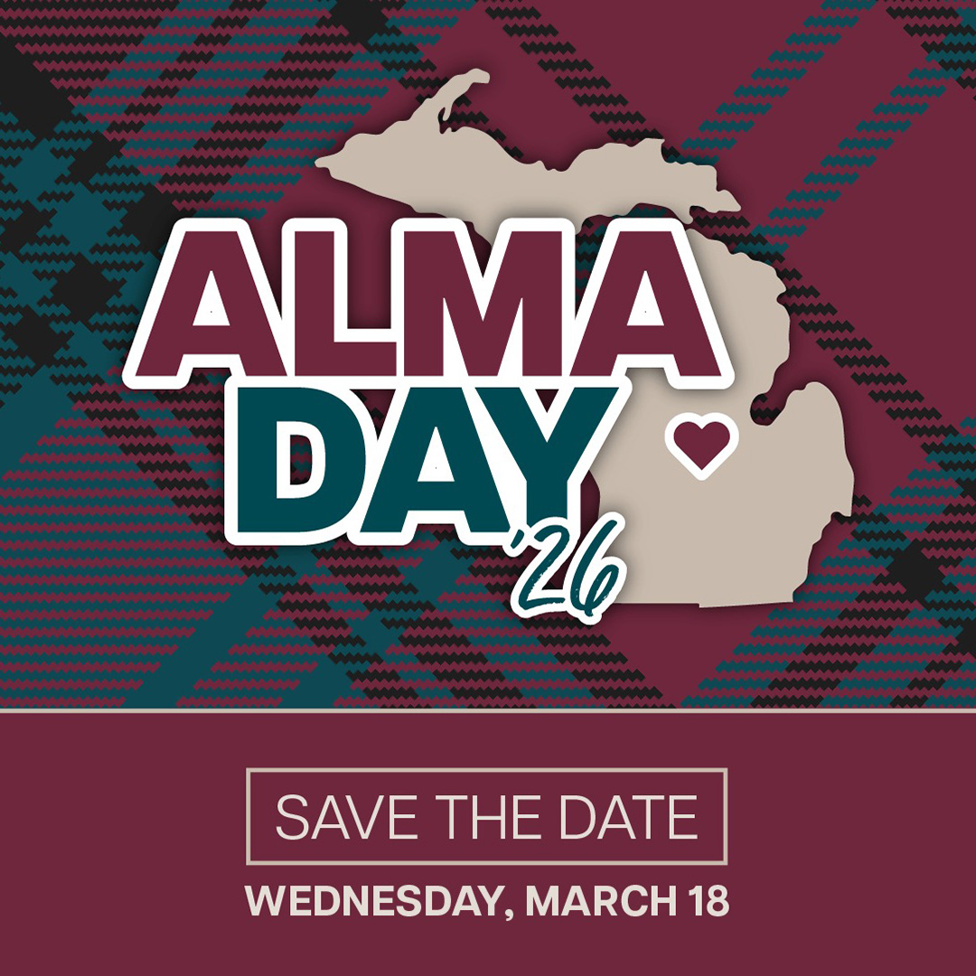 Alma Day 26 Logo- Save the Date, Wednesday, March 18. 